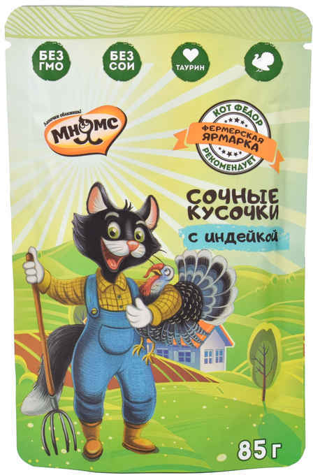 Мнямс влажный корм для кошек пауч, Кот Фёдор сочные кусочки для кошек с  индейкой, 85г 704338 – купить в интернет зоомагазине РыжийКот56.рф